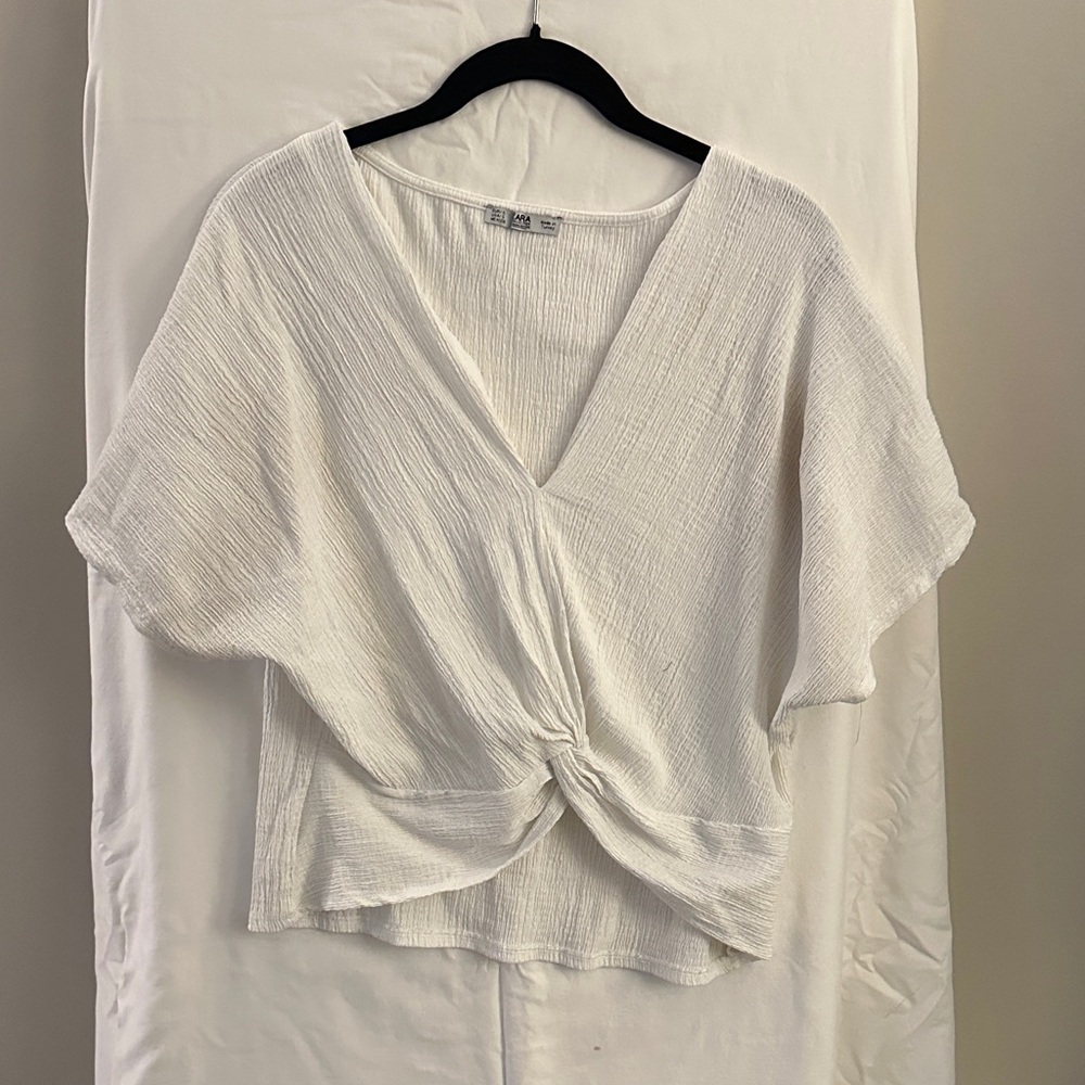 Zara Cream V-Neck Knotted Blouse